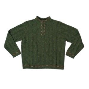 Woolrich Womens Sweater Sage Green Pull Over 1/2 Zip Ramie Blend Wool Size Large